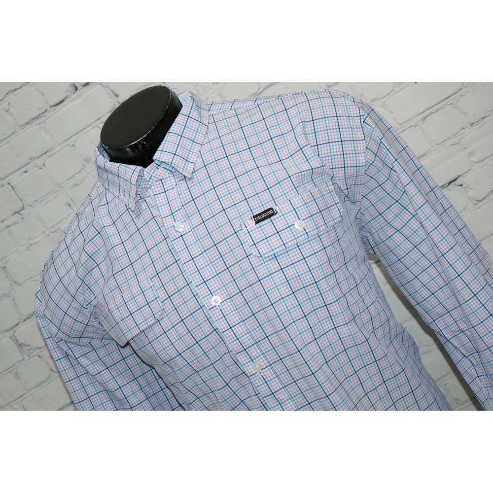 Fieldstone Performance Fishing Shirt Men 2XL Blue Plaid Vented Long Sleeve